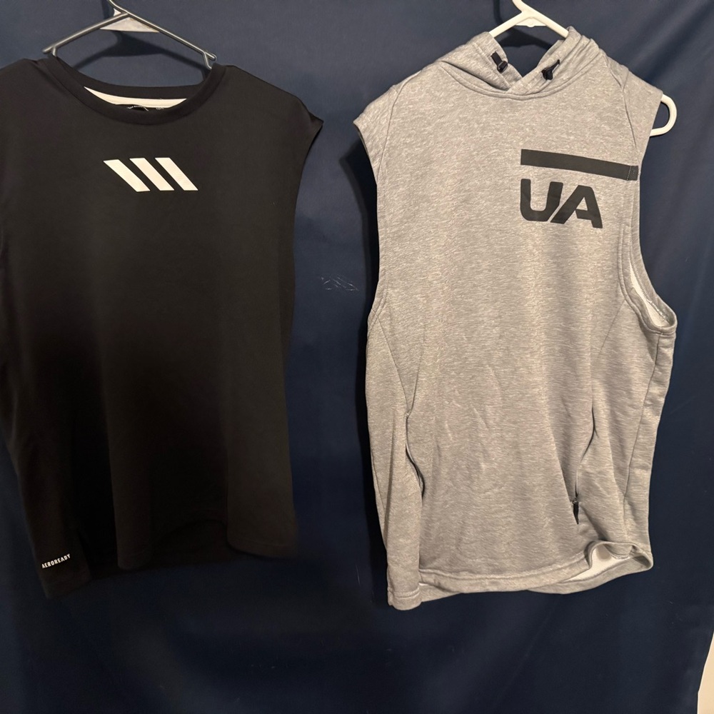 Black and Gray Sleeveless Hoodies